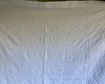 Vintage Shower Curtain, Solid White with Textured Floral Pattern, Standard Size, 72" long x 66" wide, withEyelets for Hanging, Cotton Fabric