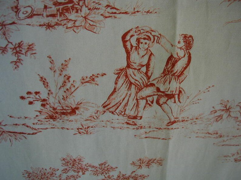 With Checked Tie Backs 2 Panels Designer Weight Fabric Vintage Toile Curtain Panels Red and White Toile 85 12 long x 51 12 wide