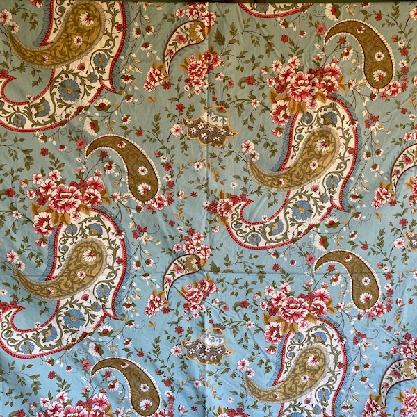 Vintage Pottery Barn Duvet Cover, Full-Queen Bed Size, Large Scale Paisley Print, Robin's Egg Blue Background, Red, Pink, Olive, Cornflower