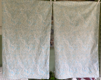 Vintage,  Ralph Lauren Pillowslips, Standard Bed Size, Aqua Blue and White Paisley Print 100% Cotton Fabric, Farmhouse Chic