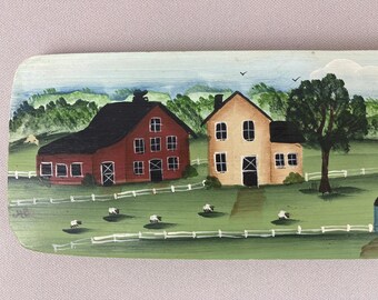 Vintage Wall Art, Hand Painted, Artisan Crafted, One of a Kind, "New England Farmhouses", Primitive Farmhouse Style, Painted on Board