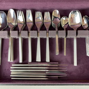 Vintage Solingen Flatware Set, Cased Cutlery, 1960-1970's, Mid-Century Modern, Stainless Steel, 57 Piece Set, Made in Germany