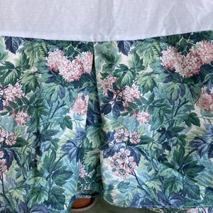 Vintage, Laura Ashley Bed Skirt, UNUSED, Queen Bed Size, Floral Print, with Pink Flowers, Green and Blue Foliage on Off White Background