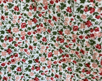 Vintage, Laura Ashley Pillow Shams, Standard Bed Size, Small Scale Floral Print, Red and Pink Flowers with Green Leaves, Quilted