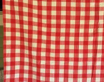 Vintage Tablecloth, Classic Red and White Checks, Picnic Tablecloth,  Large Size, 48 x 80”,100% CottonFabric, Farmhouse Chic