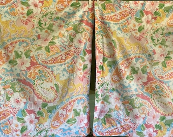 Vintage, Pillow Shams, Pair of Shams, Ralph Lauren, Standard Bed Size, Floral Print, Pastel Colors, Pink, Aqua, Tangerine, White