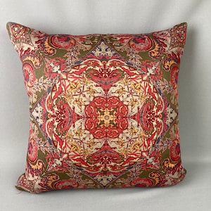 Vintage Ralph Lauren Toss Pillow, Throw Pillow, Ruffled Edges, &quot;Marseiles&quot; Pattern,  Floral Print, Red  Background w/ Beige, Green and Pink
