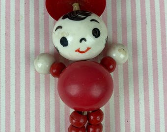 Vintage Baby Crib Toy, Hanging Rattle, "Tykie Toys" or "Plakie, Dating to the 30's-40's,  Early Plastic, Jointed, Red and White