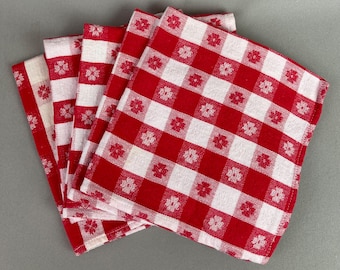 Vintage Napkins, Table Napkins, Picnic Napkins, Set of 6, Red and White Check, 100% Cotton, Tablecloth Fabric, Farmhouse Chic, Hand Made