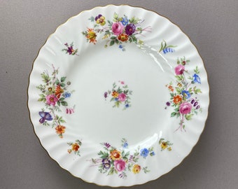 Vintage Minton Salad Plates or Dessert Plates, "Marlow" Pattern, Gorgeous Multi Color Floral, Scalloped Edges, Gold Rims,  Fine Bone China