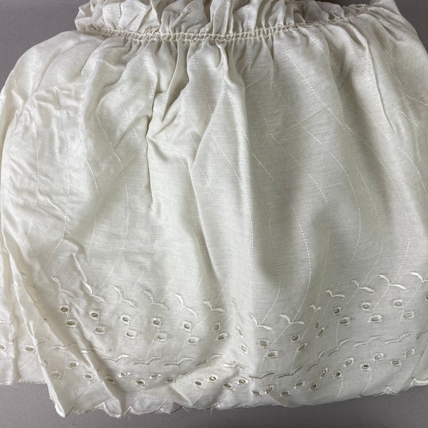 Vintage Bed Skirt, Bed Petticoat, UNUSED Bed Skirt, Off White Eyelet, Adjustable Will Fit King or Queen Bed Size, Fits on Side of Mattress