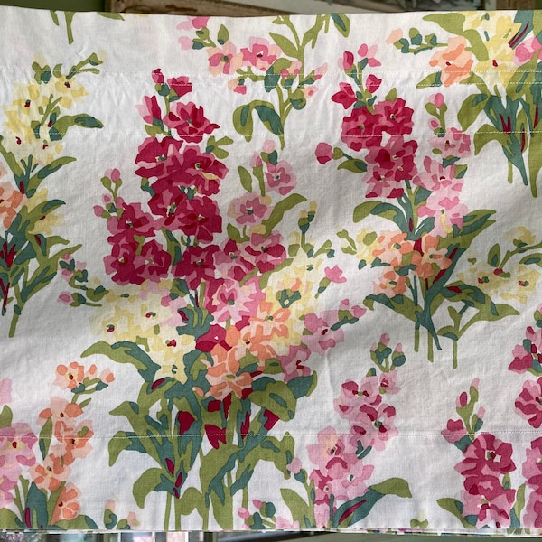 Vintage Pair of Curtain Valances, Floral Print, Each one Measures 82 x 12", 00% Cotton Fabric, with Rod Pockets, Pink, Red, Green, Lt Orange