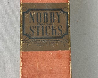 Vintage Child's Game, "Nobby Sticks", "Miton Bradley Company", Dated 1937, Multi-Color Wooden Sticks, Like "Pick-Up Sticks"