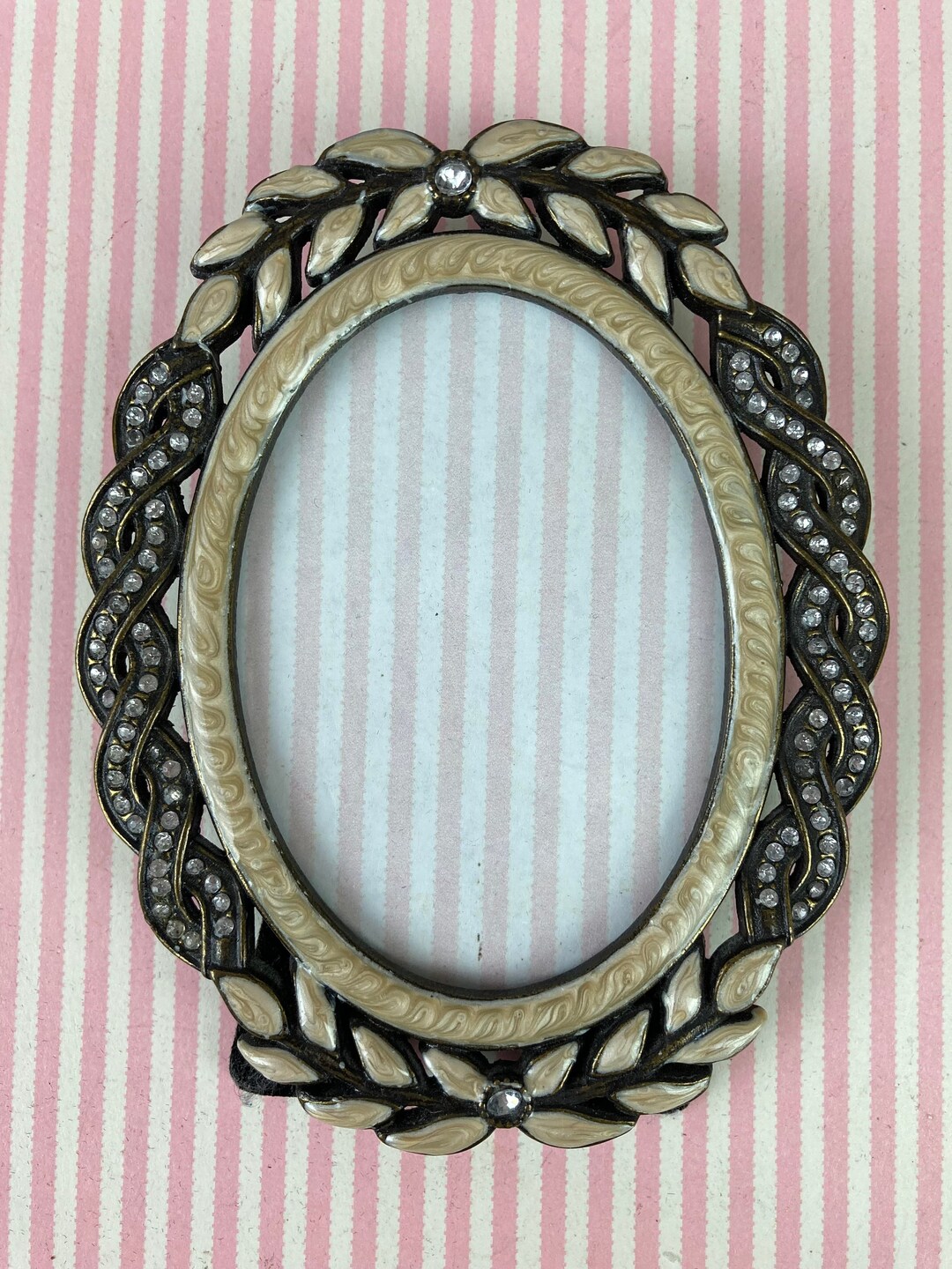 Vintage Oval Picture Frame, Table Top Frame, Clear Rhinestones With