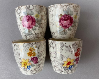 Vintage Egg Cups or Liqueur Cups, Lancaster & Handland Ltd, Made in Hanley England, Chintz Cups, Multi-Color with Gold Vining Flowers