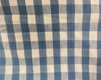 Vintage Round Tablecloth, 64" Diameter, Medium Blue and White Checks, 100% Cotton, Woven Checks
