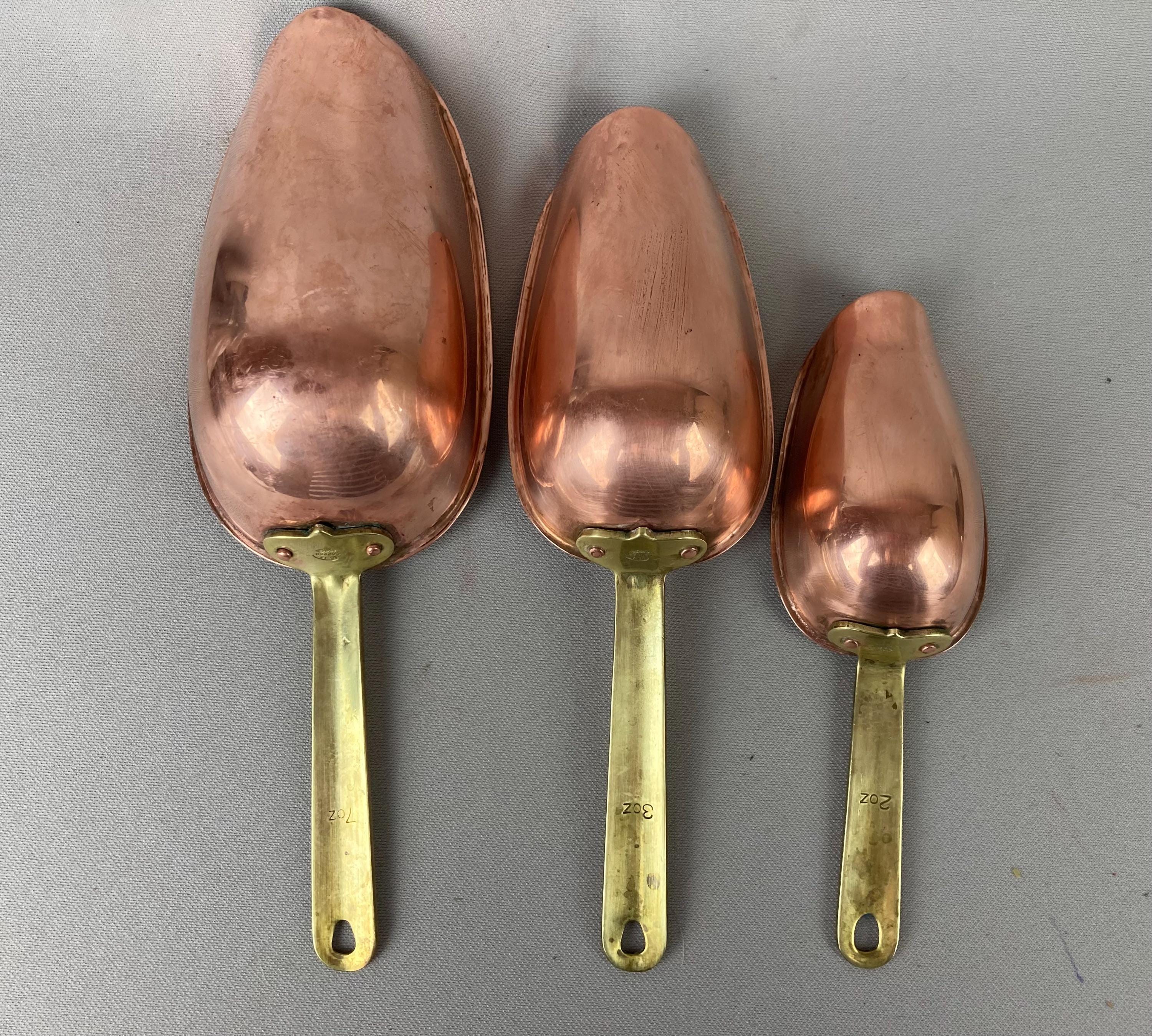 Vintage Measuring Scoops, Solid Copper With Brass Handles, 7 Oz., 3 Oz ...