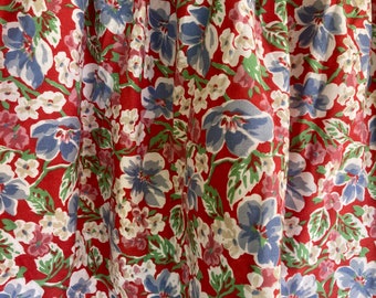 Vintage Raplh Lauren Bed Skirt, Twin Bed Size, "Falmouth" Pattern, Floral Print,Gathered Skirt,  5 1/2" Drop,No Split Corners,Red Background
