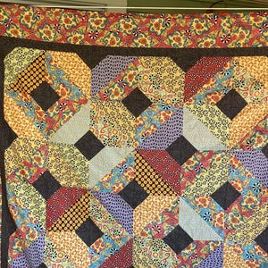 Vintage Quilt Top, Unfinished Quilt, Quilting Project, Pieced Patchwork, Bright Fun Prints, 100% Cotton Fabrics, 72 x 62", Neatly Sewn