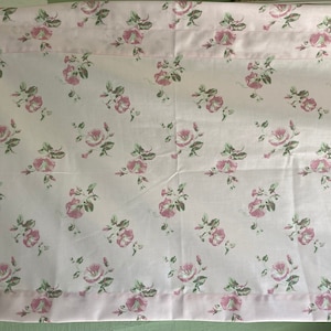 Curtain Valances, Pair of Valances, Vintage Laura Ashley Fabric, Pink Morning Glories with Green Foliage on a Light Pink Background