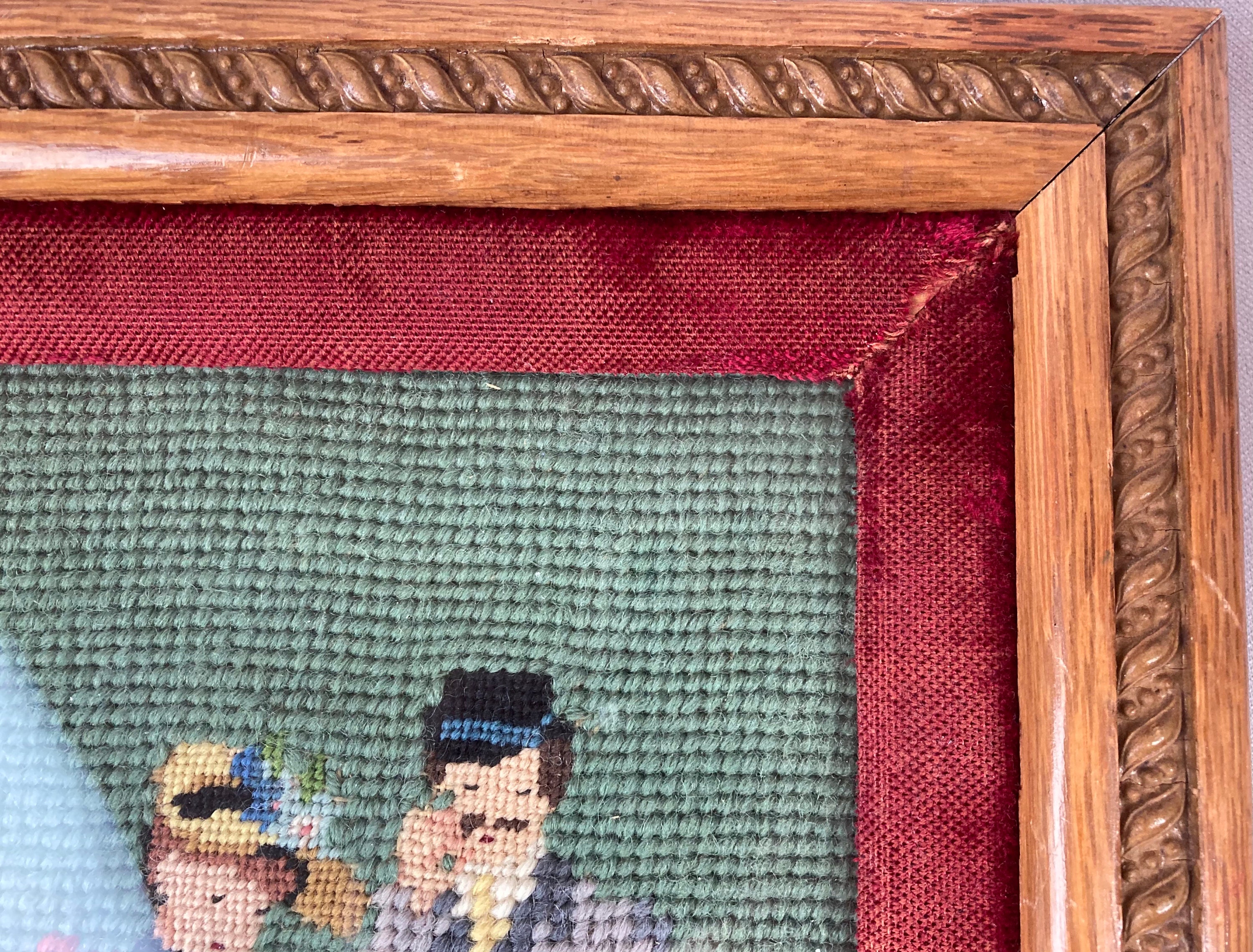 ヨーロッパアート　額縁セット　NEEDLEPOINT Vintage Vintage Large Needlepoint Picture French Countrywoman With Hat