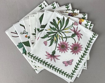 Vintage, Table Napkins, Dinner Napkins, Portmeirion "Botanic Gardens", 100% Cotton Fabric, Set of 7 Napkins, Botanical Prints, w/Butterflies