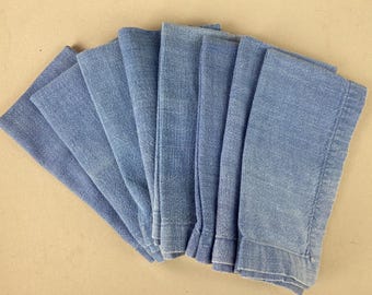 Vintage Table or Dinner Napkins, Set of 8, 100% Cotton,  Medium Blue Denim Color, 18 1/2 x 19"
