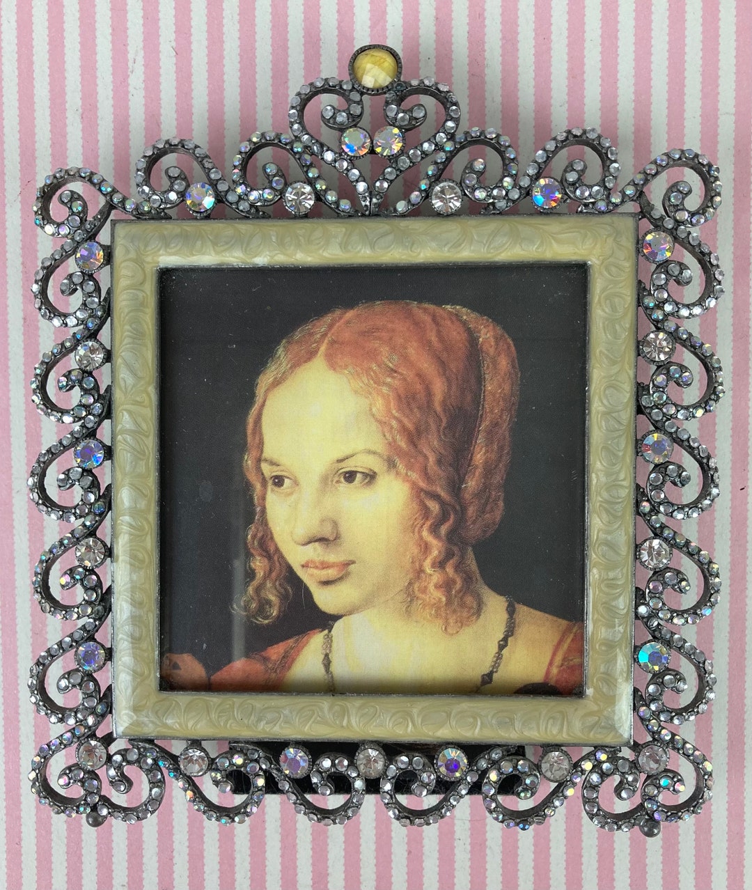 Vintage Picture Frame, Table Top Frame With Aurora Borealis Rhinestones