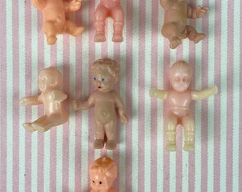 Vintage Miniature Baby Dolls, Group of 7, Semi Soft Plastic, Tallest is 1 1/2" tall, Sitting and Standing, Doll House Miniatures, Crafting