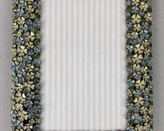 Vintage Picture Frame,  Table Top Frame, Overall Measurement 7 3/4 x 5 5/8", Photo Size 4 x 6",  Enameled Flowers with Rhinestone Centers,
