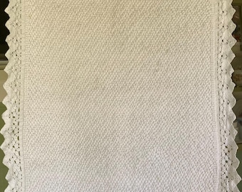 Vintage, Bath Mat, Laura Ashley, White Bath Mat, 100% Cotton, Cottage Style, Edged with 2" Cotton Lace, Measures 27 x 20"