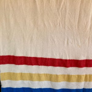 Vintage Wool Camp Blanket, &quot;Orr&quot; Wool Blanket, Made in Piqua, Ohio, USA, Three Stripes, Red, Yellow and Blue, Measures 66 x 88&quot;, Home Decor
