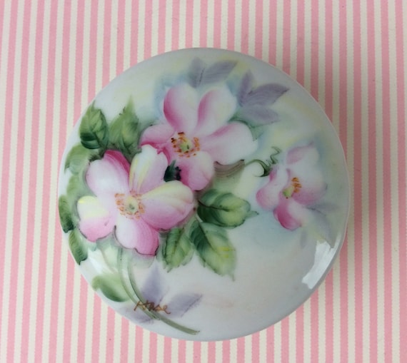 Vintage Trinket Box or Jewelry Box, Hand Painted P