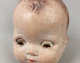 Vintage Baby Doll Head, w/Sleep Eyes, Amber Eyes, "Ideal" Doll Head, Made in USA, 1940's, Measures 3 1/2" wide x 4 1/4" tall", Creepy