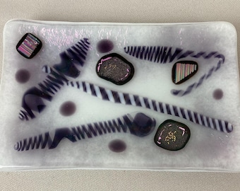 Vintage, Artisan Crafted Trinket Dish, Fused Glass, Dichroic Glass, Purple, Measures. 6 x 3 3/4", Gorgeous