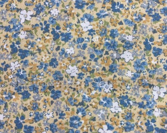 Vintage Pottery Barn Flat Bed Sheet,  Queen Bed Size, with 1 Pillowcase, Flora Print, Blue, Yellow and Green, White Background, 100% Cotton