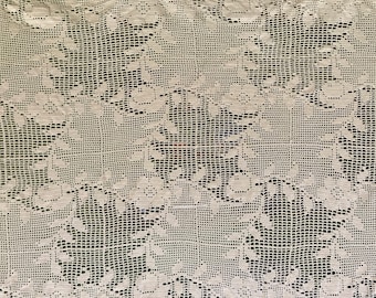 Vintage Hand Crocheted Lace Tablecloth, Hand Made, Off White,  With Roses and Daisies,  Measures approx. 57 x 85", Dinner Party Tablecloth