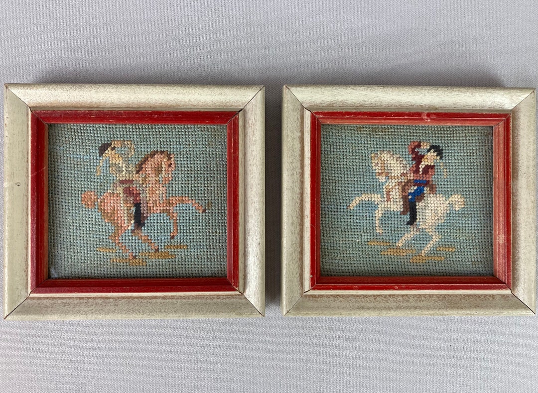 Vintage Pair of Needlepoint Pictures Equestrian Pictures Etsy