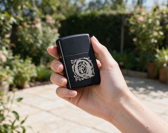 Custom Black Lighter with Personalized Ornate Initial Engraving