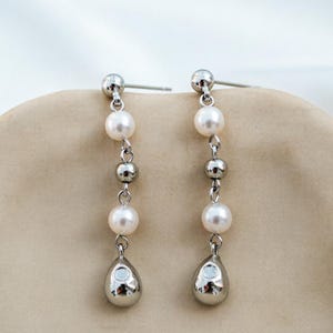 Süßwasserperlen, klassische Ohrhänger, Sterlingsilber, minimalistischer Schmuck, zierliche Ohrringe für Damen