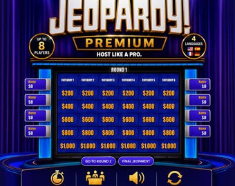 Jeopardy PowerPoint Game | Editable Trivia Template | Live Scoring | 4 Languages | 8 Players | Classroom, Office Party & Team Building