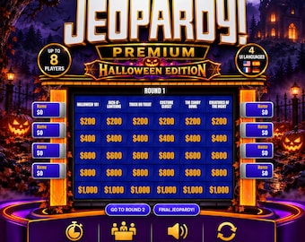 Halloween Jeopardy PowerPoint Game | Complete Edition + 5 Trivia Games | Editable Game Show | Automatic Scoring | Classroom & Party Activity