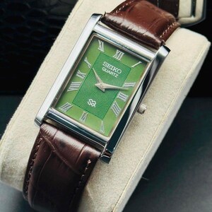 Vintage Slim Tank Style watch, Rectangular Men's Quartz, Brown Leather Band