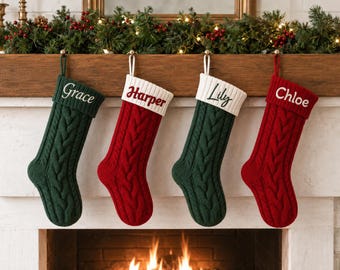Personalized Cable Knit Christmas Stocking with Embroidered Name