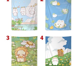 Small Fresh Home Tapestry Cartoon Cute Little Rabbit Bedside Hanging Cloth Background Cloth Dormitory Bedroom Decoration Cloth KCMD11
