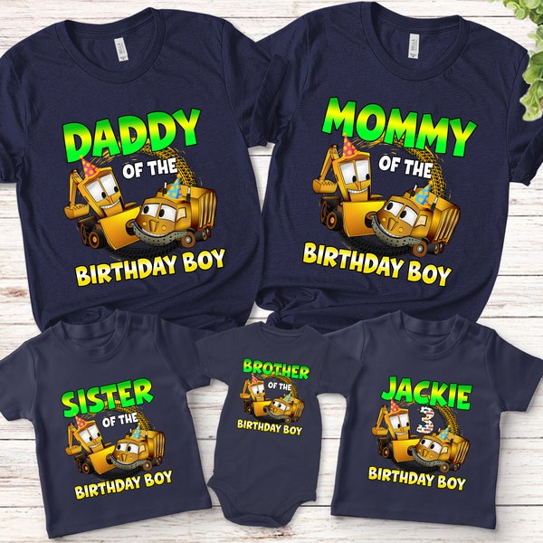 Personalized Truck Birthday Family Shirt, Truck And Backhoe Loader Birthday, Movie Matching Family Shirt, Family Party Theme Shirt SJZU10