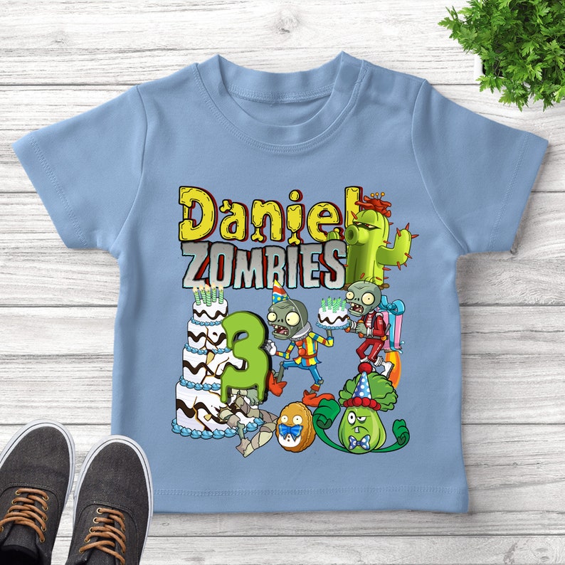 Plants Vs Zombies Gaming Birthday Shirt, Custom Boy Girl Cartoon