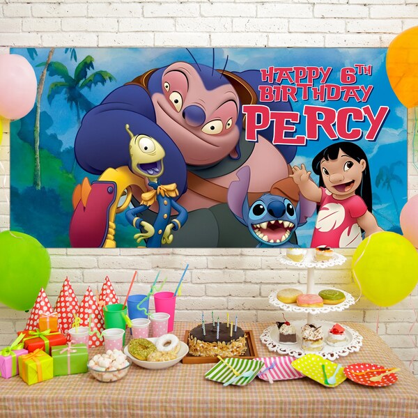 Stitch Birthday Backdrop, Disney Lilo And Stitch Movie Birthday Banner, Banner Decoration SKS549