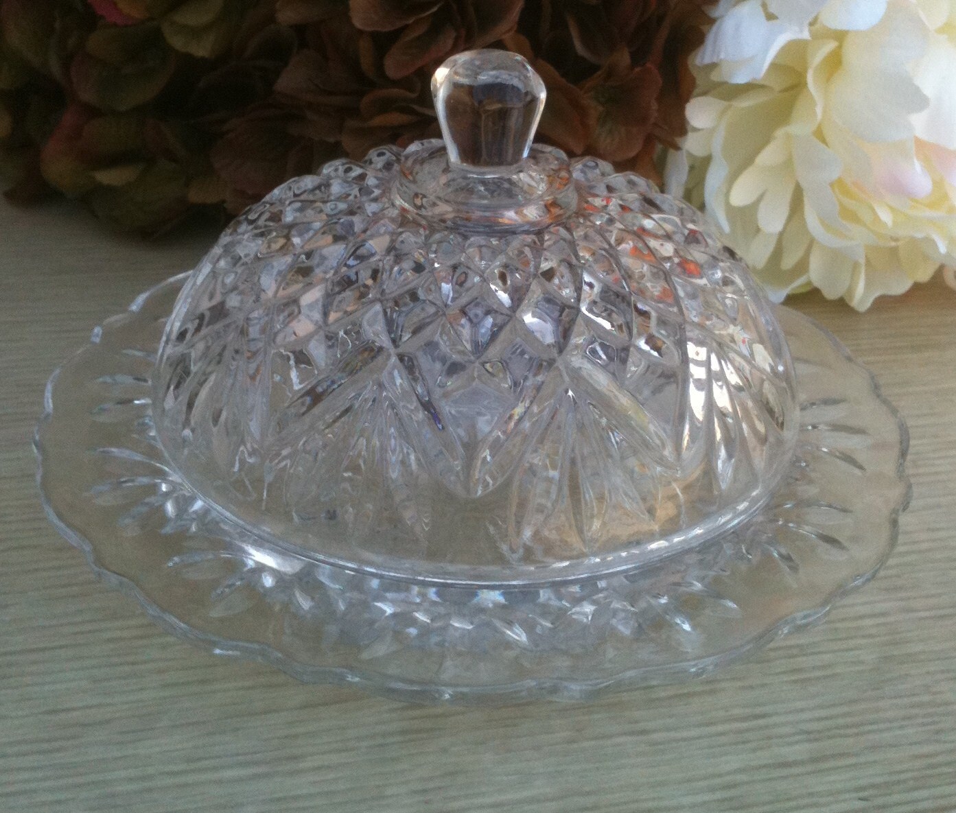 Vintage Pressed Glass Round Butter Dish Dome Lid Clear Etsy