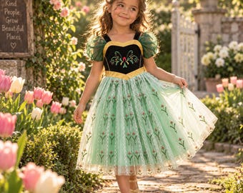 Green Princess Dress for Girls, Floral Embroidered Fairy Dress, Birthday Party Costume,Flower Girl Dress, Kids Dress Up Outfit,Gift for Girl